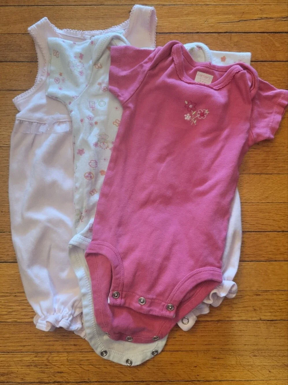 Vintage 3pc Baby Onesie Set - Pink & White Floral